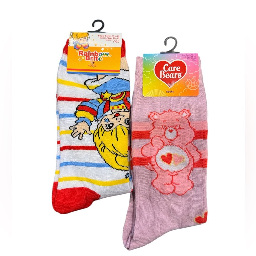 Gift Bundle of 2 Rainbow Brite and Care Bears Love-A-Lot Socks 80s Retro NWT